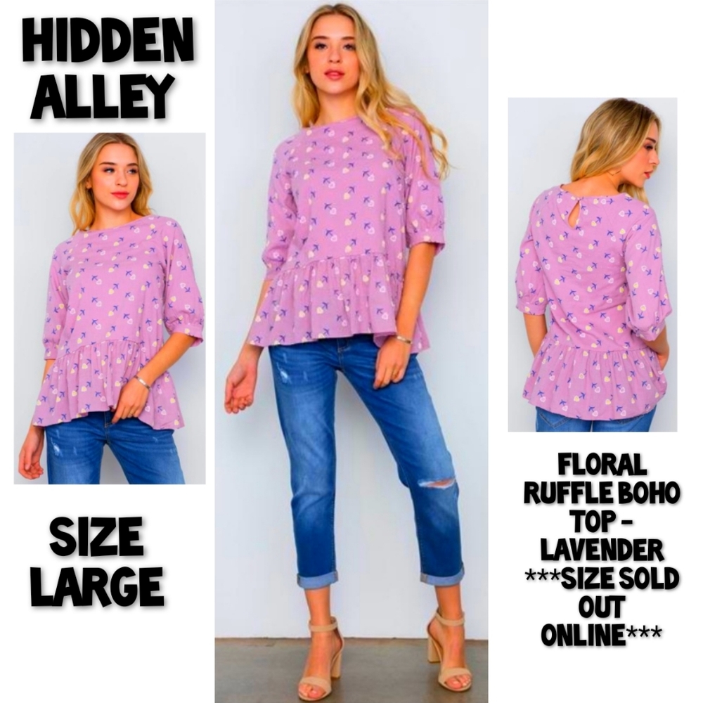 Hidden Alley Floral Boho Peplum Top High Low Size Large NWOT
